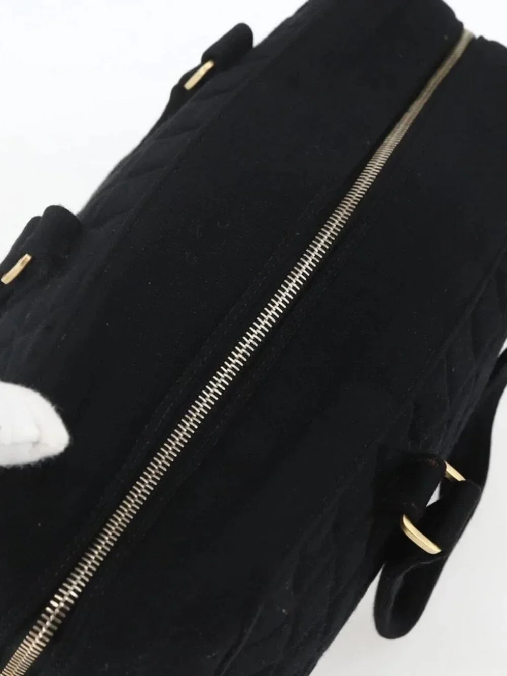 CHANEL Choco Bar Hand Bag Cotton Black Gold CC Auth 158843